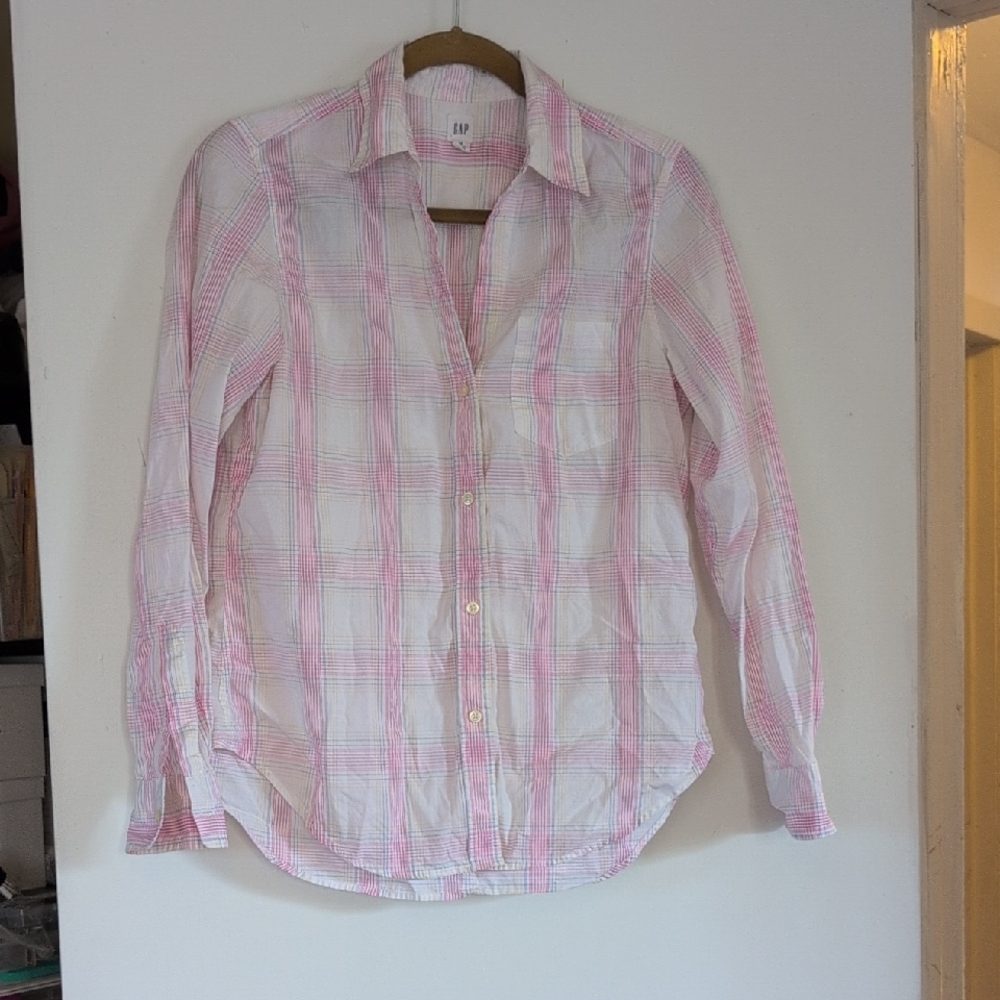 GAP Kids Pink and White Checkered Button-Down Shirt